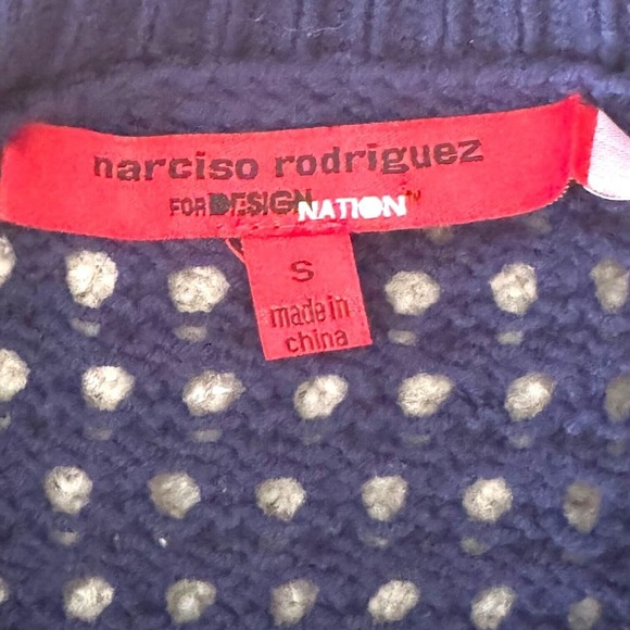 🍀Narcisco Rodriguez Pullover Sweater Blue Silver Open Knit Cotton Blend Small - Picture 9 of 10